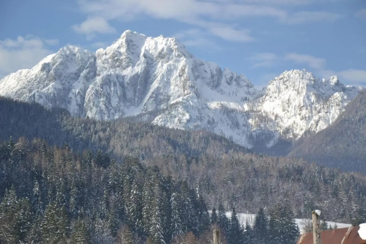 Zasnežene stene Julijskih Alp nad Podkorenom